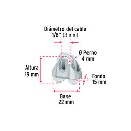 Blíster c/2 nudos (perros) de hierro p/cable de 1/8', FIERO