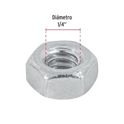 Blíster con 25 tuercas 1/4' hex de acero galvanizado, FIERO