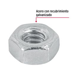 Blíster con 25 tuercas 1/4' hex de acero galvanizado, FIERO