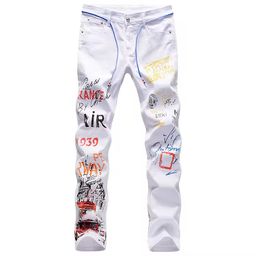 High Street Fashion Mens Jeans Night Club Black White Color Personal Designer Printed Jeans Men Punk Pants Skinny Hip Hop Jeans