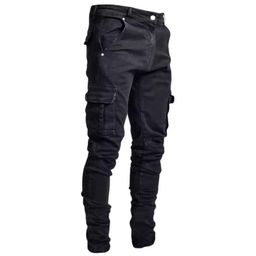 Men's Casual Trousers Worn Out Large Size Clothing Slim Fit Tight Micro-elastic Cargo Fat Jeans Men