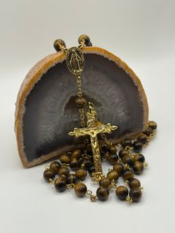 Rosario Ojo de Tigre 8mm laminado en oro 18k