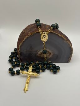 Rosario de Porcelana Verde Oscuro 8mm Chapado en oro 18k (no es piedra)