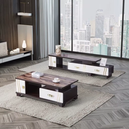 Ensemble Élégance Noble – Meuble TV & Table Basse Bicolores au Fini Marbré