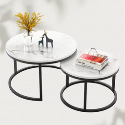 Ensemble Duo GlamMarbre – Tables Basses Rondes Or & Marbre