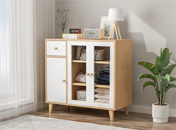 Buffet Scandinave MultiRangement – Bois Clair & Blanc Design