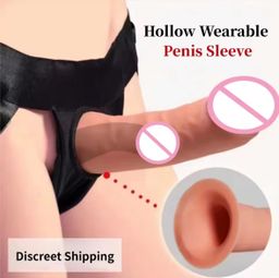 Male Wearable Penis Condom Realistic Hollow Dildo 