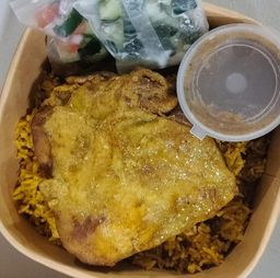 Nasi Mandhi Chicken with Shirazi Salad & Salata Hara Sauce
