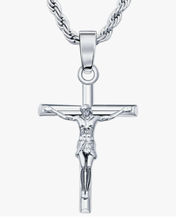 18K Gold Plated Crucifix  Necklace with 3mm 22" Rope Chain
