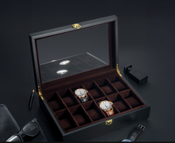 Baked Lacquer Leather Watch Display Box Storage Box-Inner Brown-12 Slots