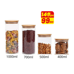 Lot de 4 bocaux en verre avec couvercle en bambou