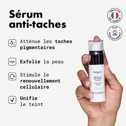 SERUM CORRECTEUR Anti tâche corrige les taches pigmentaires des peaux noires, mates et métissées. Sa formule aux AHA, niacinamide et hexylresorcinol exfolie, régule la mélanine et favorise le renouvellement cellulaire. Résultats visibles dès 15 jours pour un teint plus uniforme et lumineux.