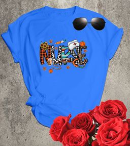 📝 Autumn Vibes & Caring Hearts – Fall Nurse Graphic T-Shirt