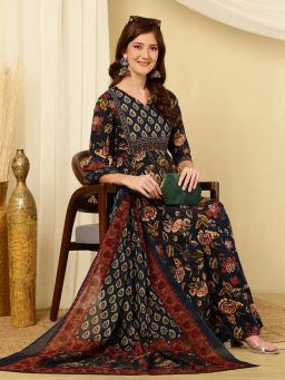Empire Style Pure Cotton Anarkali Kurta With Trousers & Dupatta