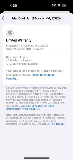 MacBook Air Midnight (13-inch, M4, 2025) 16GB 256 SSD With Apple Care Warranty