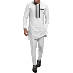 Wholesale Spring and Autumn African Fashion Simple Leisure Solid Color Set Men's Business Top Pants Two Piece Set