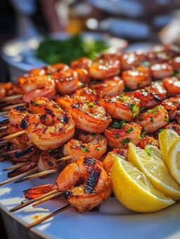 Brochettes de gambas et fromage local