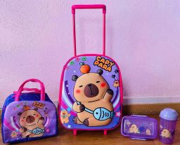 Combo capibara con lonchera y termo plástico 