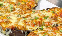 R Veg-Aubergines farcis au paneer, Sauce a L'indienne, Pates
Dessert