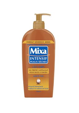 MIXA NUTRITIF Lait Corps Nutritif Satinant spécialement conçu pour les peaux mates à foncées. Concentré en karité pur pour nourrir intensément la peau et lui redonner sa douceur et son éclat naturel.