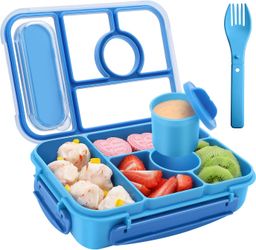 DEMIUE LONCHERA PARA NIÑOS TIPO BENTO DE 5 COMPARTIMIENTOS COLOR AZUL