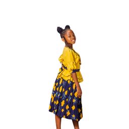 Yellow Top and Navy Floral Pleated Skirt