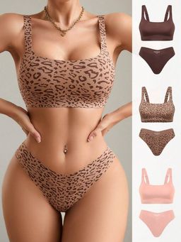Women's Unlined Wireless Bra And Low-Waist Thong Panty Set