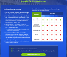 PSA Certificate + Apostille Certificate