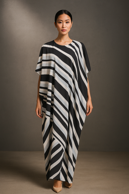 KAFTAN ABSTRACT SHORT SLEEVE  : GREY/BLACK