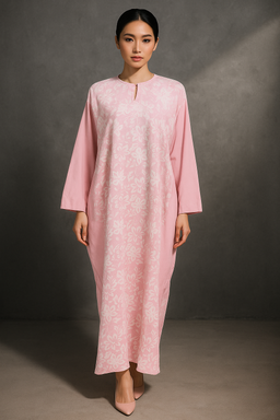 KAFTAN BATIK KLASIK WITH DIAMANTE CRYSTAL LONG SLEEVE  : DUSTY PINK