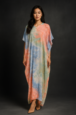 KAFTAN TIE DYE SHORT SLEEVE  : GREEN PEACH