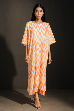 KAFTAN ZIGZAG 3/4 SLEEVE  : ORANGE