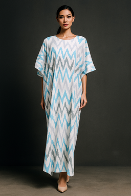 KAFTAN ZIGZAG 3/4 SLEEVE  : BLUE GREY
