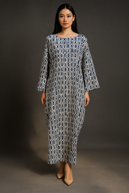 KAFTAN ABAYA DAUN WITH DIAMANTE CRYSTAL LONG SLEEVE  : BLACK