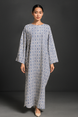 KAFTAN ABAYA DAUN WITH DIAMANTE CRYSTAL LONG SLEEVE  : DARK GREY