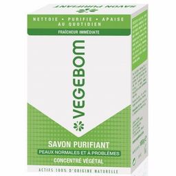 Savon Purifiant VEGEBOM est conseillé pour les : Peaux normales Peaux à problèmes (peaux grasses, mixtes, à imperfections, fragilisées par le rasage…)