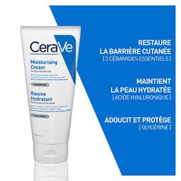 CERAVE BAUME Hydratant 177ml Le Baume Hydratant CeraVe nourrit la peau, l’hydrate en profondeur et contribue à renforcer la barrière cutanée. Sa formule améliore les états de sécheresse cutanée à plus de 80 %, selon une étude clinique. 
