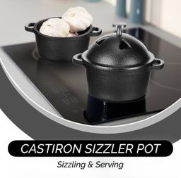 Integral Die-Casting Cast-Iron Sizzler Pot With Thick Wooden Base