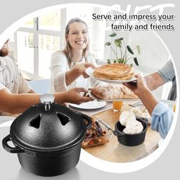 Integral Die-Casting Cast-Iron Sizzler Pot With Thick Wooden Base
