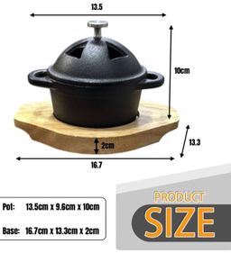 Integral Die-Casting Cast-Iron Sizzler Pot With Thick Wooden Base