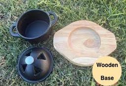 Integral Die-Casting Cast-Iron Sizzler Pot With Thick Wooden Base