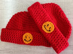 Smiley Red Crochet Docker Beanie by Phaks
