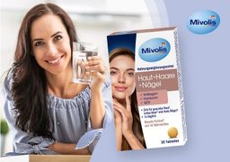 MIVOLIS (peau cheveux ongles) conçu pour la beauté. Il contient du collagène, de l'acide hyaluronique et du Q10. Il est enrichi en zinc pour une peau saine, des cheveux volumineux et des ongles forts