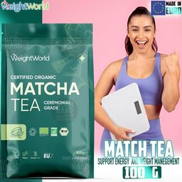 MATCHA TEA est présenté comme un complément alimentaire riche en antioxydants, vitamines et minéraux.