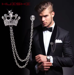Couronne broche coréen Style britannique chaîne couronne broche costume gland chaîne épinglette Badge rétro hommes accessoires Banquet de mariage