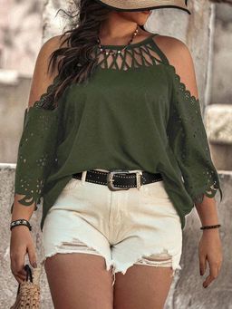 Plus Size Ladies Cold Shoulder Blouses 