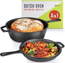 2 Piece Cast Iron Pan Set 3 in 1