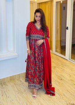 Red Floral Anarkali
