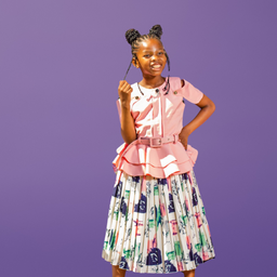 Lemon Green Top and White Floral Pleated Skirt