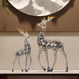 Pajangan Patung Rusa Kristal Mewah Sepasang Dekorasi Rumah Kantor Lemari Meja Foyer Ruang Tamu TV Hadiah Dekorasi yang Dapat Disesuaikan 